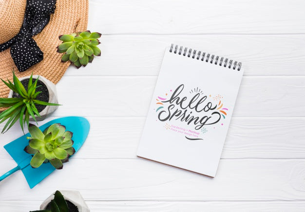 Top View Notebook And Blue Shovel Psd