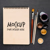 Top View Notebook And Brushes Mock-Up Psd