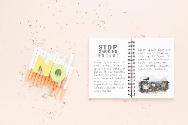 Top View Notebook And Cigarettes Mock-Up Psd