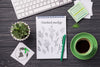 Top View Notebook Mock-Up And Stationery Near Coffee And Succulent Plant Psd