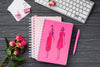 Top View Notebook Mock-Up And Stationery Near Roses And Keyboard Psd