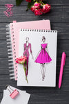 Top View Notebook Mock-Up And Stationery Near Roses Psd