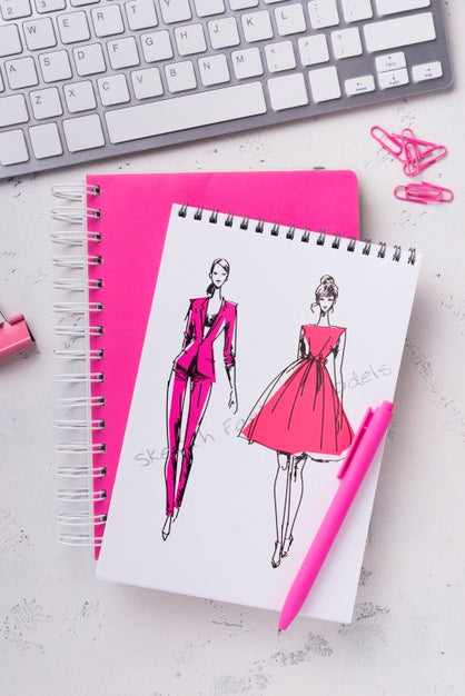 Top View Notebook Mock-Up With Stationery Near Keyboard Psd