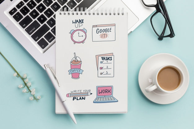 Top View Notebook With Daily Tasks And Coffee Psd