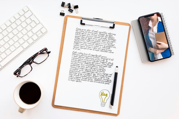 Top View Notepad And Phone Mock-Up Psd