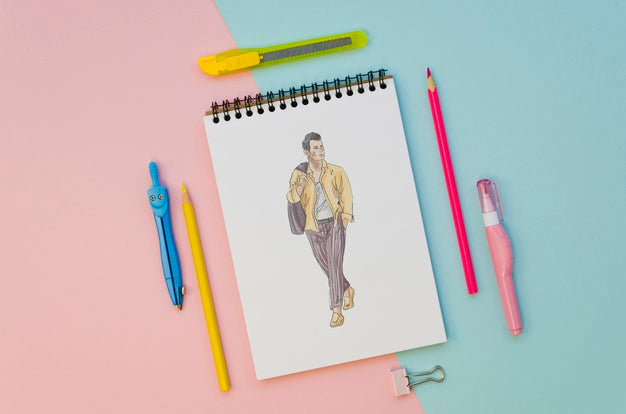 Top View Notepad Mock-Up On Bicolored Background Psd