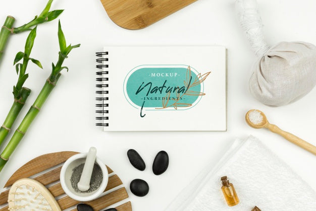 Top View Notepad Spa Mock-Up Psd
