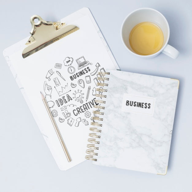 Top View Notepad With Clipboard Psd