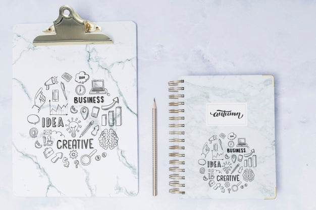 Top View Notepad With Clipboard Psd