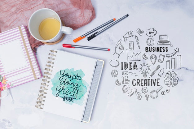 Top View Notepad With Colorful Psd