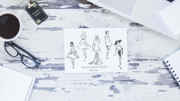 Top View Notepad With Drawing Concept Psd