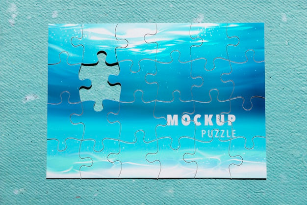 Top View Ocean Puzzle On Blue Background Psd