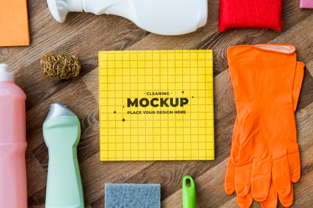 Top View Of Ablution And Gloves For Cleaning Psd