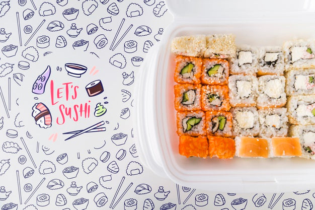 Top View Of Arrangements Of Sushi Psd