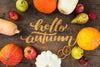 Top View Of Autumn Harvest On Wooden Background Psd