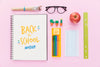 Top View Of Back To School Notebook With Apple And Glasses Psd