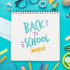 Top View Of Back To School Notebook With Glasses And Pencils Psd
