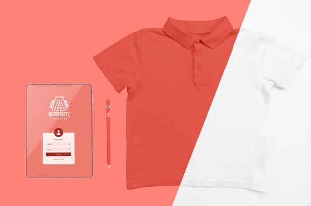 Top View Of Back To School T-Shirt With Pen And Notebook Psd
