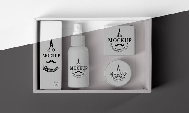 Top View Of Barbershop Products Box Psd