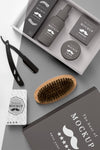 Top View Of Barbershop Products Box With Brush And Razor Psd
