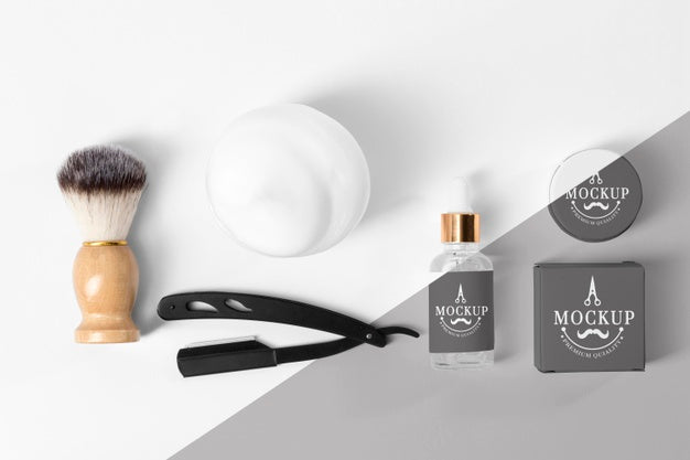 Top View Of Barbershop Products Set With Brush, Foam And Razor Psd