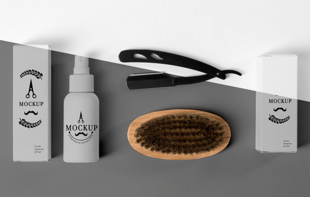 Top View Of Barbershop Products Set With Razor And Brush Psd