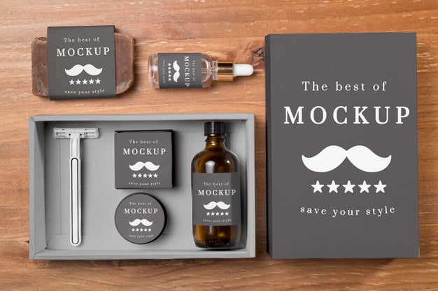 Top View Of Beard Care Products In Set With Oil Psd