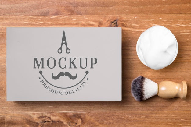 Top View Of Beard Care Products With Razor And Shaving Foam Psd