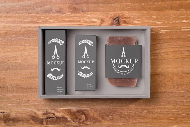 Top View Of Beard Care Set Psd