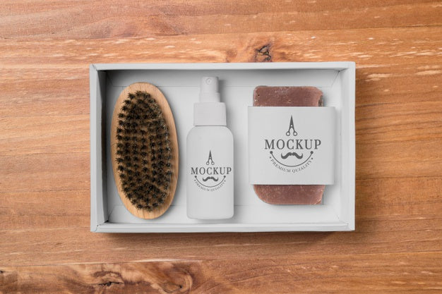 Top View Of Beard Care Set With Brush And Soap Psd
