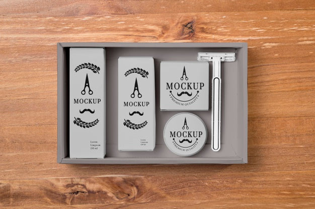 Top View Of Beard Care Set With Razor Psd
