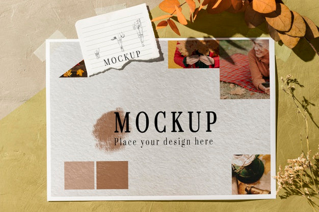 Top View Of Beautiful Autumn Moodboard Mock-Up Psd