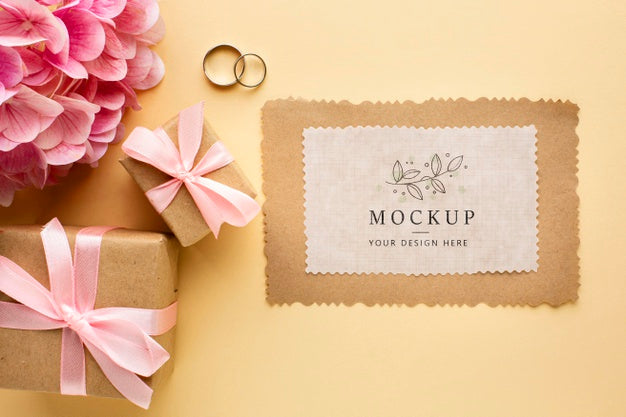 Top View Of Beautiful Wedding Concept Mock-Up Psd