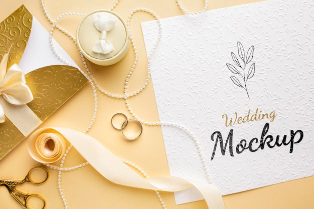Top View Of Beautiful Wedding Concept Mock-Up Psd
