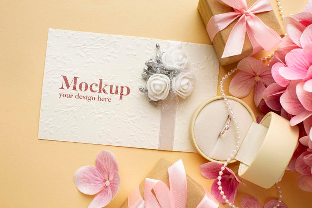 Top View Of Beautiful Wedding Concept Mock-Up Psd