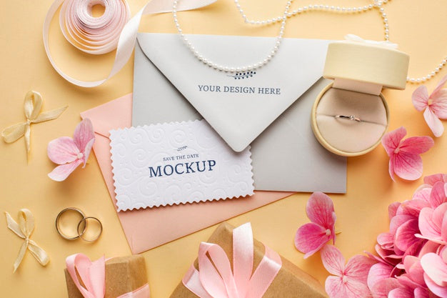 Top View Of Beautiful Wedding Concept Mock-Up Psd