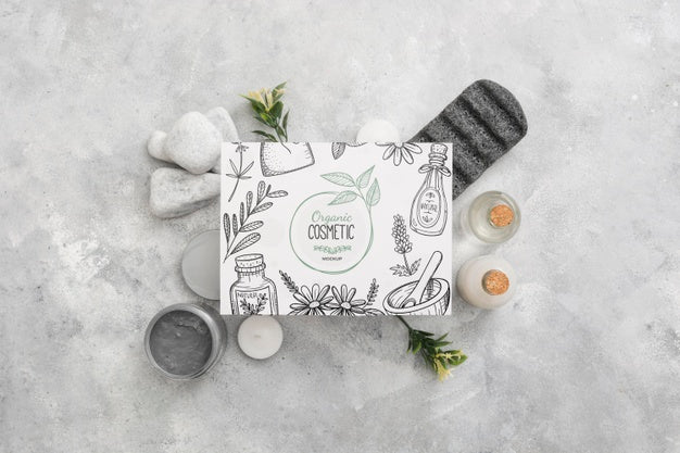 Top View Of Beauty Spa Essentials With Stones And Serums Psd