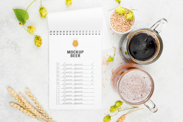 Top View Of Beer Pints With Barley Psd