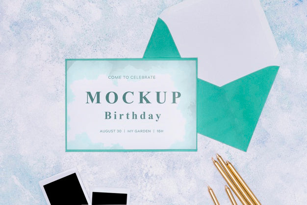Top View Of Birthday Card Mock-Up With Envelope Psd