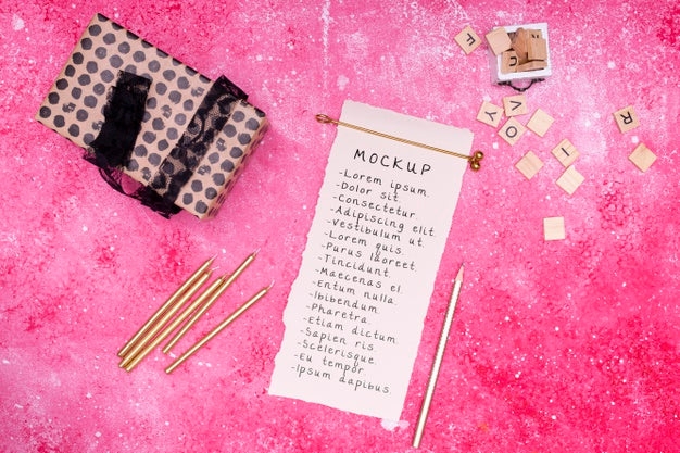 Top View Of Birthday Present With Ribbon And Card Psd