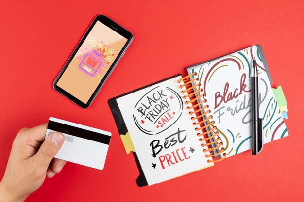 Top View Of Black Friday Concept With Red Background Psd