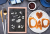 Top View Of Blackboard For Fathers Day With Pancakes And Muffin Psd