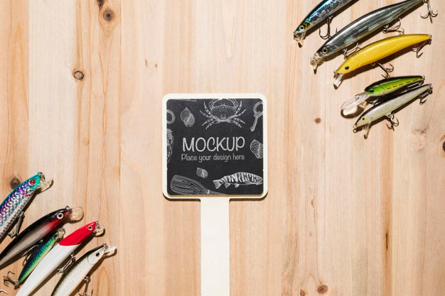 Top View Of Blackboard With Fish Bait Psd
