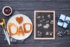 Top View Of Blackboard With Pancakes And Muffin For Fathers Day Psd