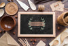 Top View Of Blackboard With Wooden Dishes Psd