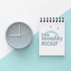 Top View Of Blue Monday Notebook With Clock Psd
