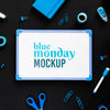 Top View Of Blue Monday Whiteboard With Stationery Psd