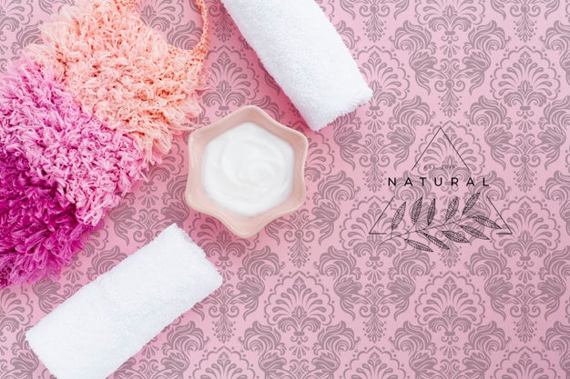 Top View Of Body Butter On Plain Background Mock-Up Psd