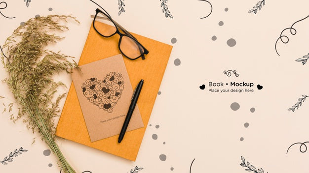 Top View Of Book With Card And Glasses Psd
