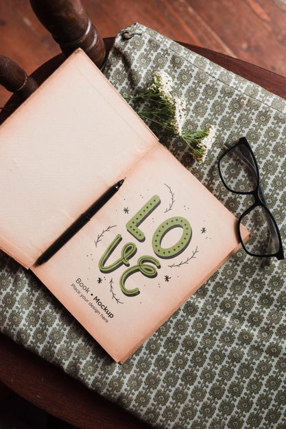 Top View Of Book With Glasses And Pen Psd